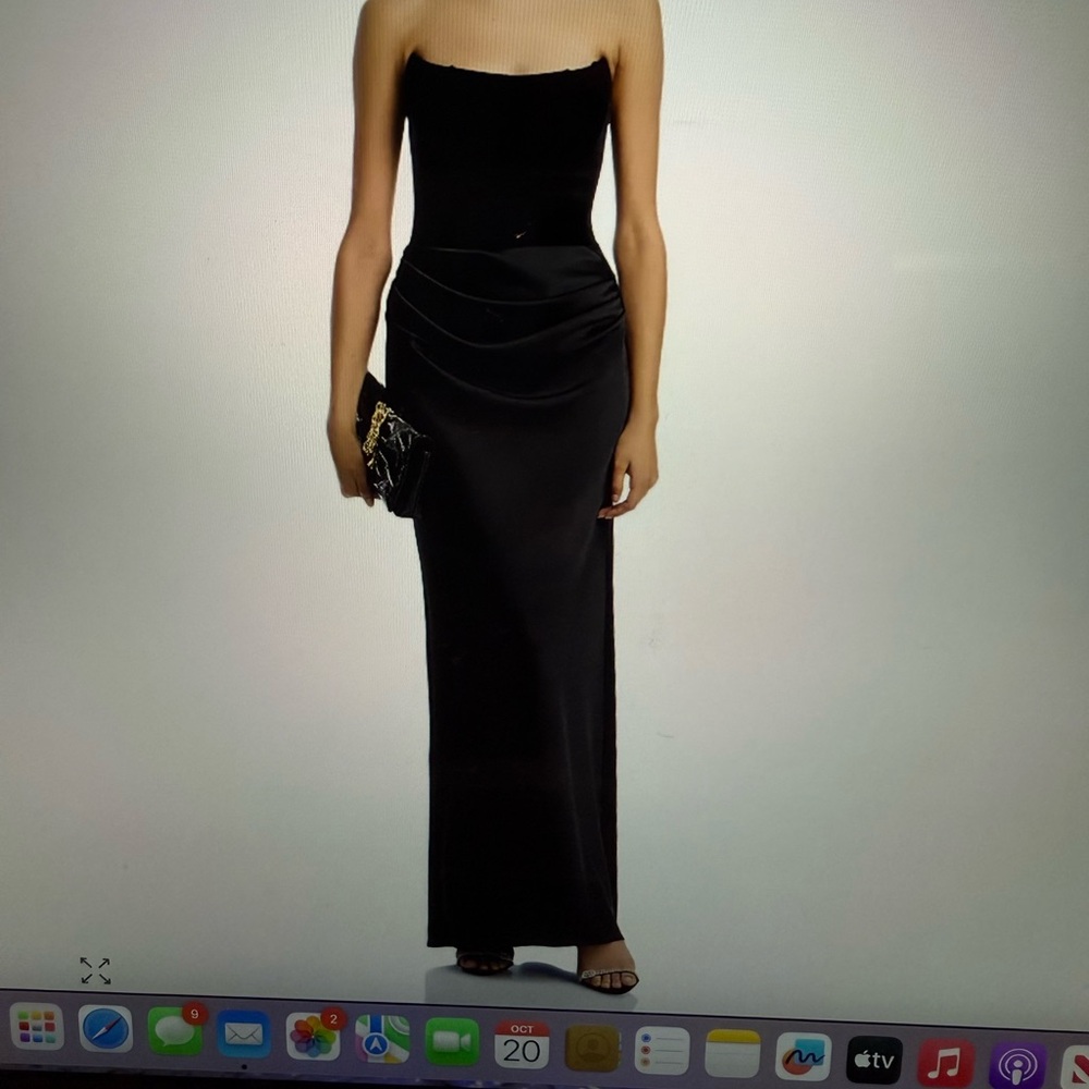 Aqua Strapless Velvet Bodice Gown - Exclusive